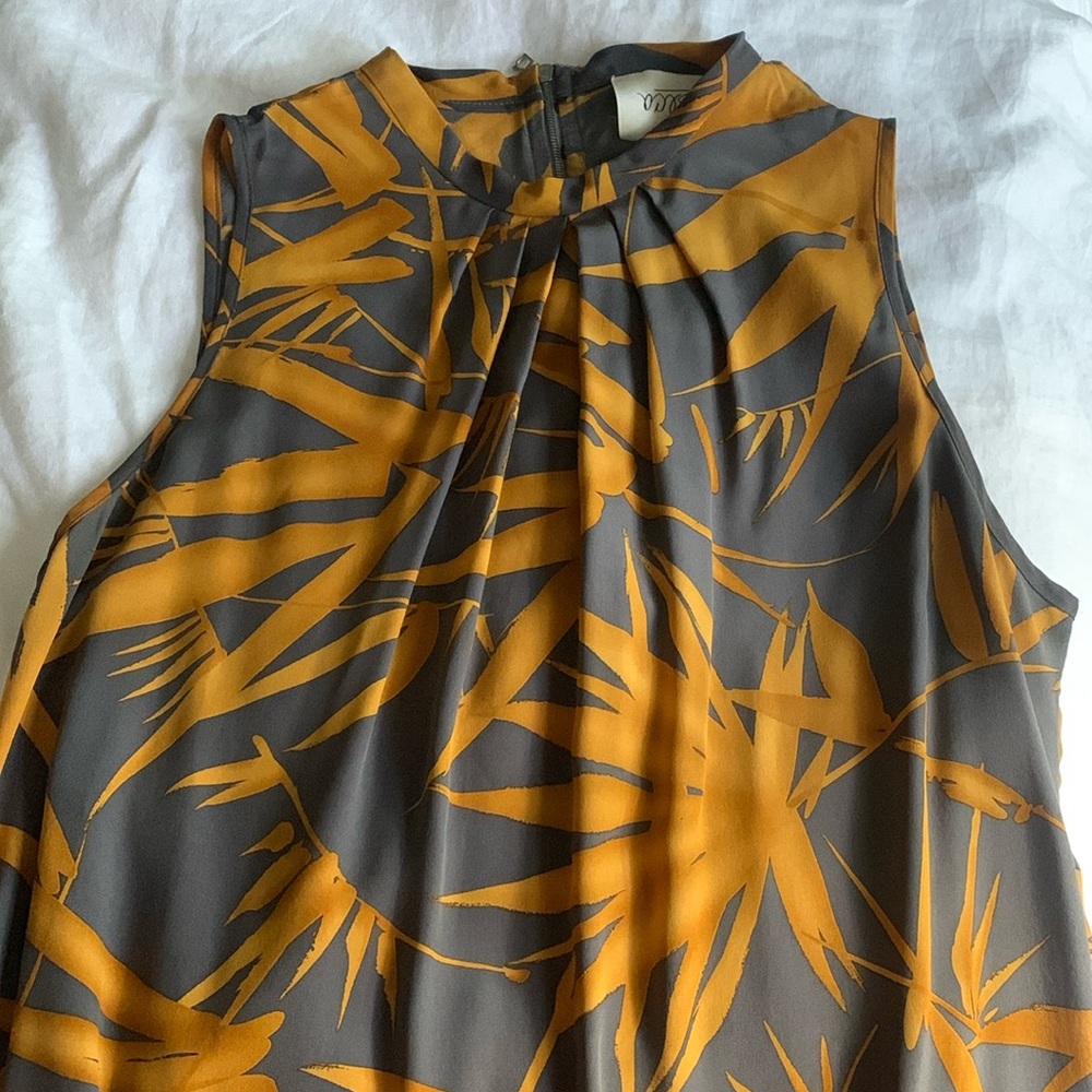 Rory Beca  silk sleeveless blouse with gold bamboo pattern
